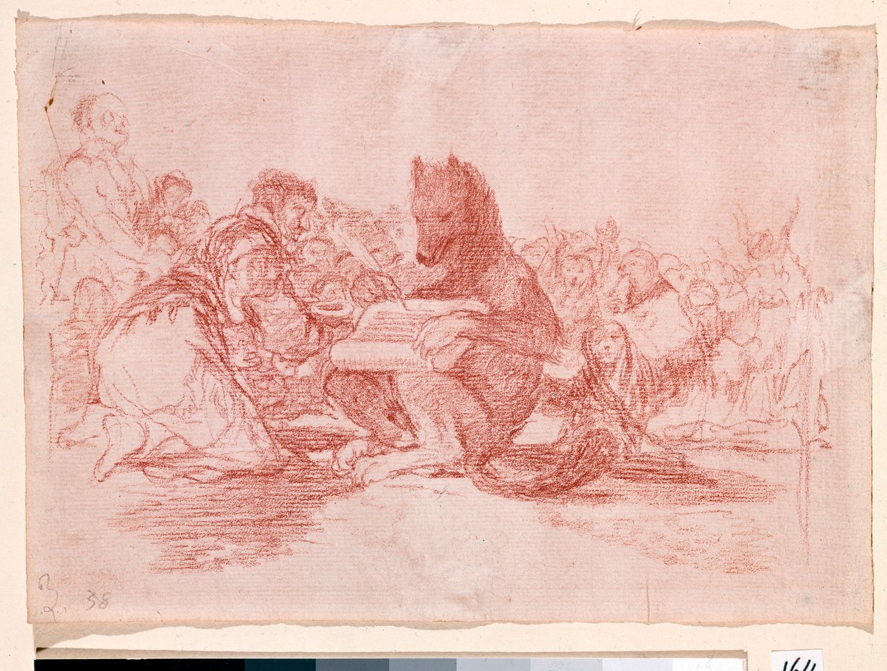 Krieg Destres: „Das ist das Schlimmste“. Darstellung der Anhänger der Monarchie von Ferdinand VII. von Spanien als Tiere. Vorbereitende Zeichnung in rotem Bleistift für Radierung Nr. 74 von Francisco de Goya y Lucientes (1746-1828). 1810-1812. Madrid. Prad von Francisco de Goya