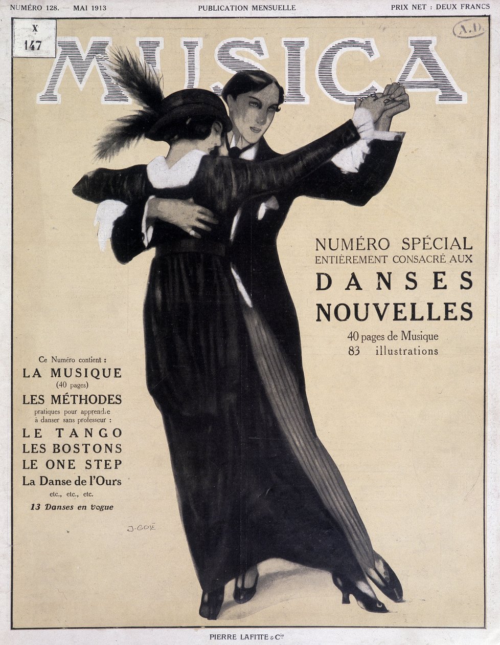 Sonderausgabe neue Tänze (Tango tanzendes Paar) - Illustration von Francisco Javier Gose (1876-1915) in „Musica“, Mai 1913 von Francesc Xavier Gosé