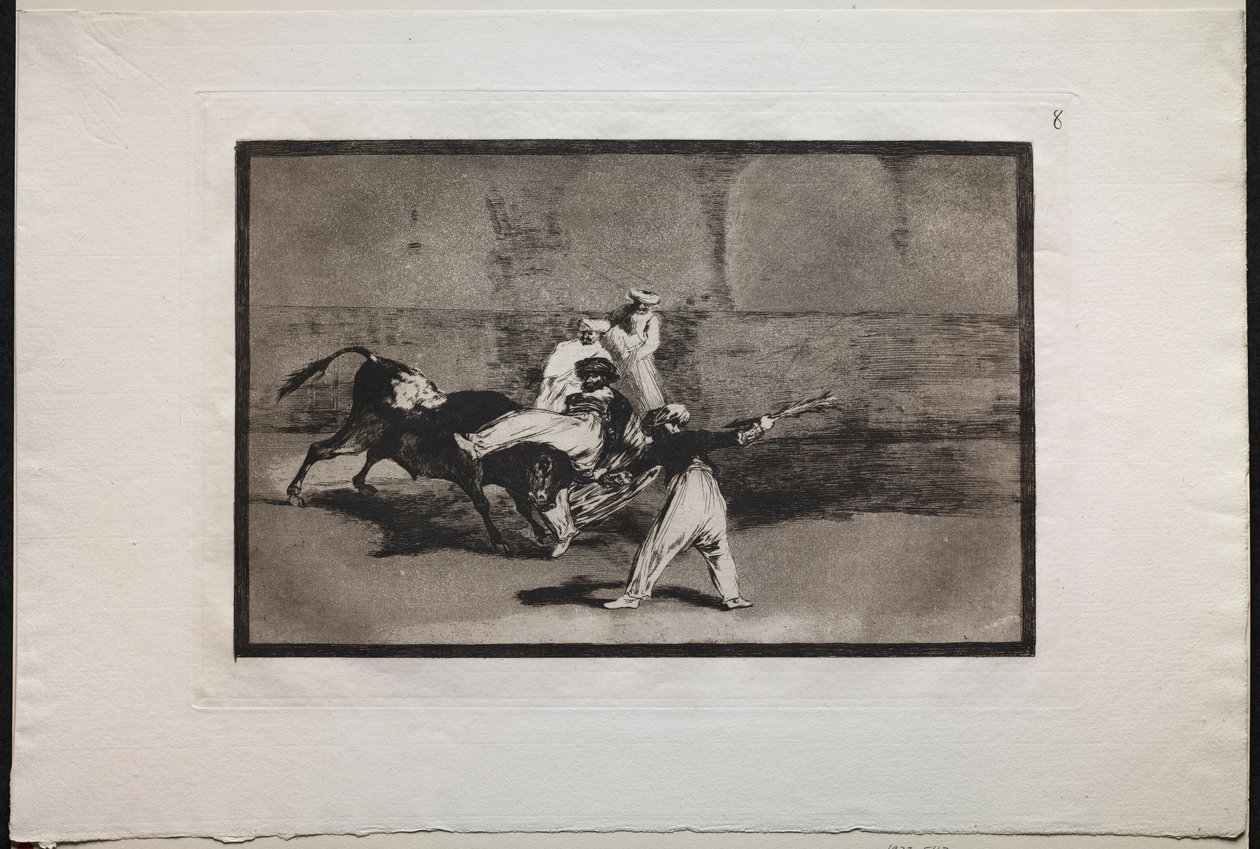 Stierkämpfe: Ein Maure wird in der Arena von einem Stier gefangen, 1876 von Francisco de Goya