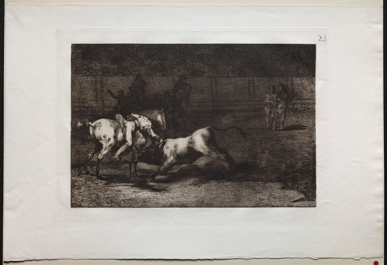 Stierkämpfe: Mariano Ceballos, alias der Indianer, tötet den Stier von seinem Pferd aus, 1876 von Francisco de Goya