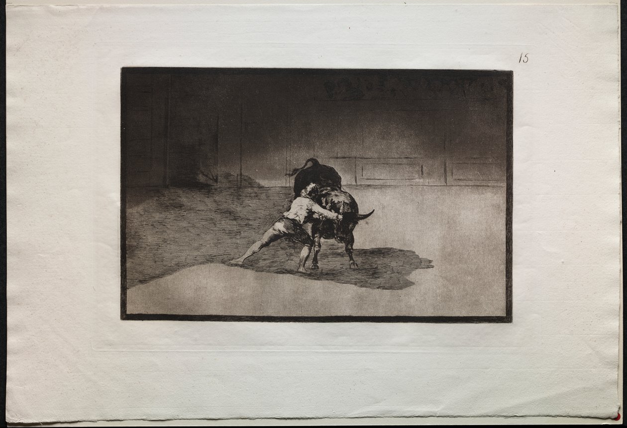 Stierkämpfe: Der berühmte Martincho platziert die Banderillas und spielt mit dem Stier durch die Bewegung seines Körpers von Francisco de Goya