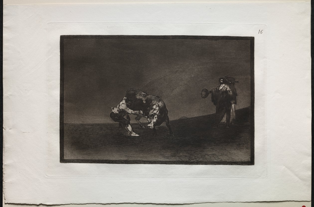 Stierkämpfe: Derselbe Mann wirft einen Stier im Ring in Madrid von Francisco de Goya