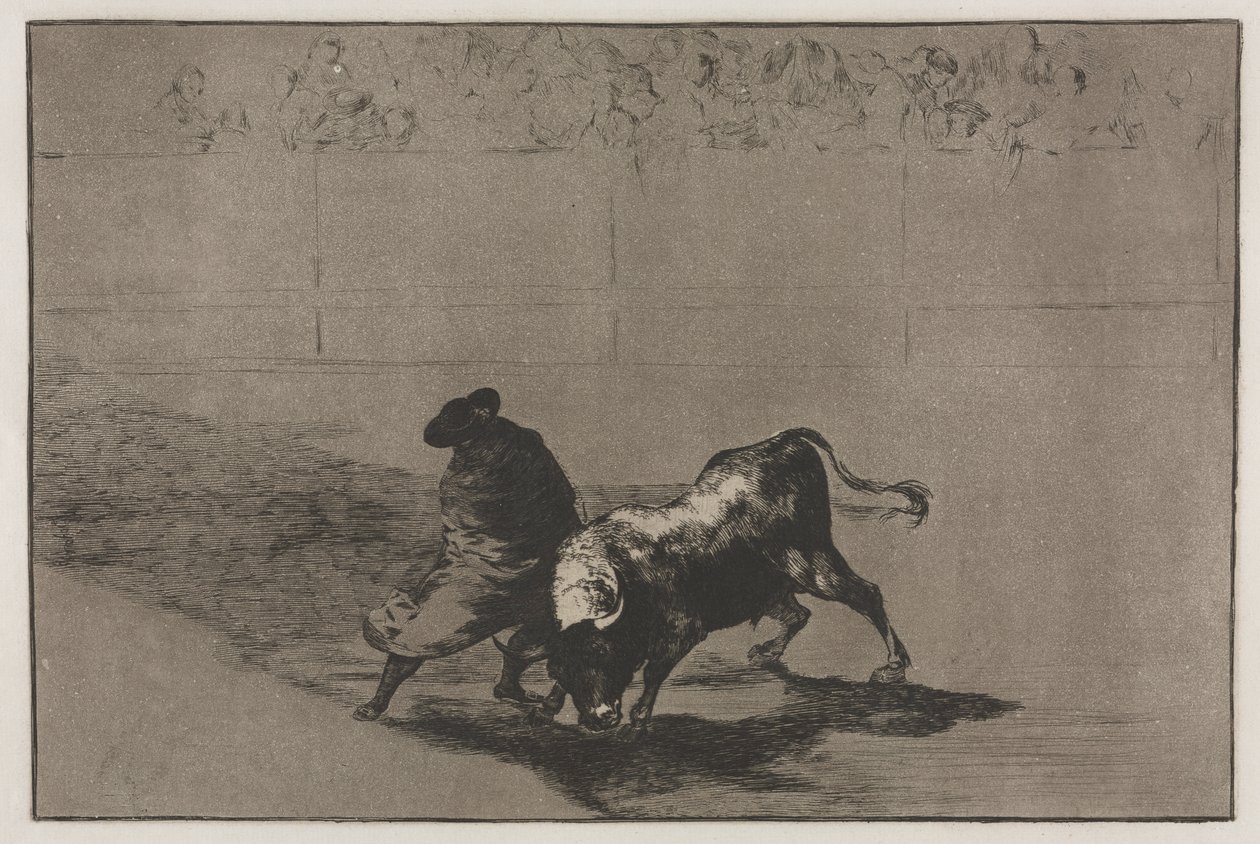 Stierkämpfe: Der sehr geschickte Student von Falces, in seinen Umhang gehüllt, trickst den Stier mit der Bewegung seines Körpers aus von Francisco de Goya