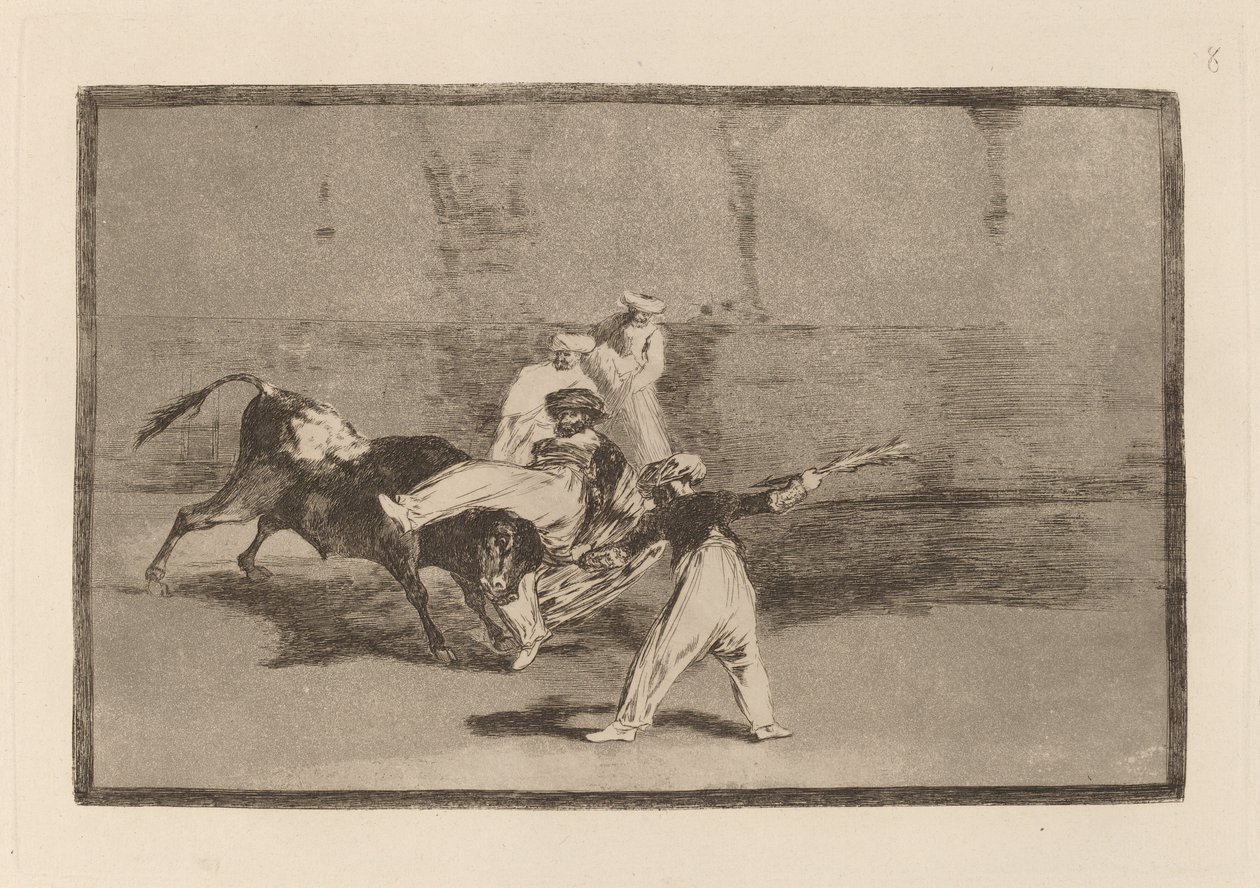 Ein Maure wird in der Arena vom Stier gefangen von Francisco de Goya