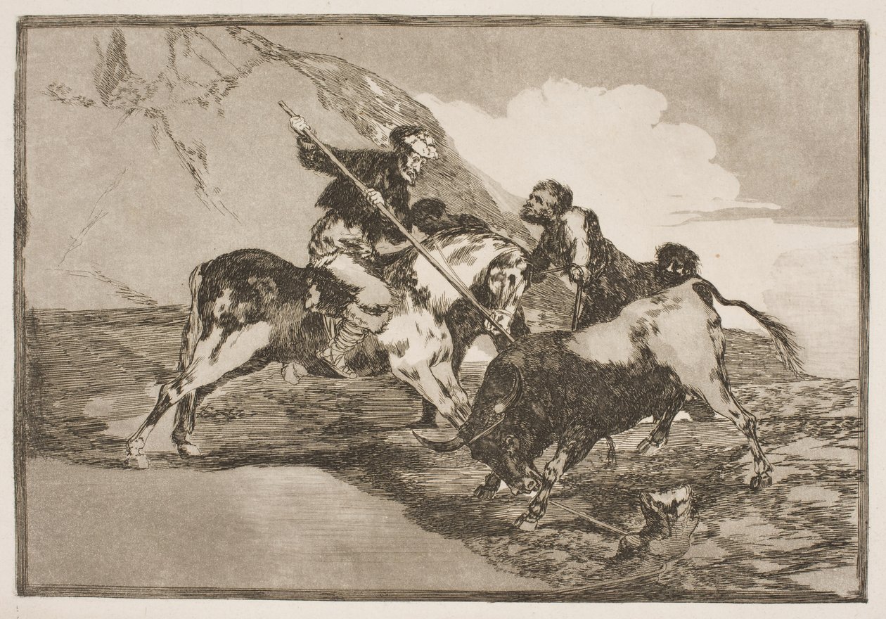 Die Art und Weise, wie die alten Spanier zu Pferd Stiere auf der Ebene jagten von Francisco de Goya