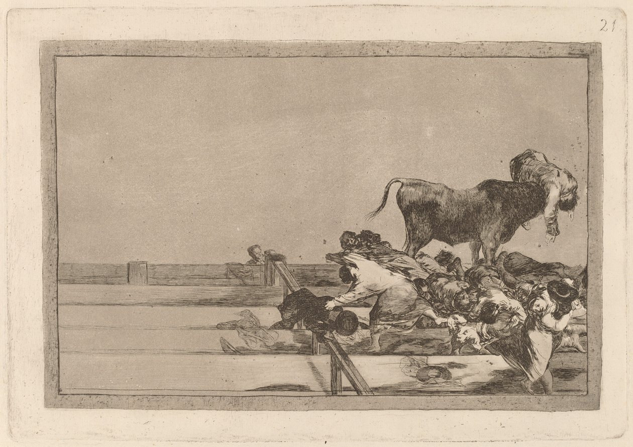 Schreckliche Ereignisse in den vorderen Reihen des Rings in Madrid und Tod des Bürgermeisters von Torrejon von Francisco de Goya