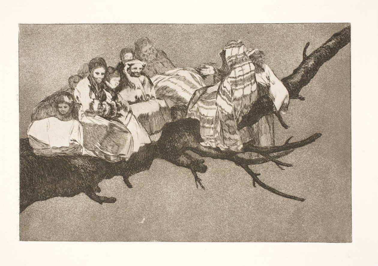 Lächerliche Torheit (Sich zwischen den Ästen bewegen / Durch seinen Hut sprechen) von Francisco de Goya
