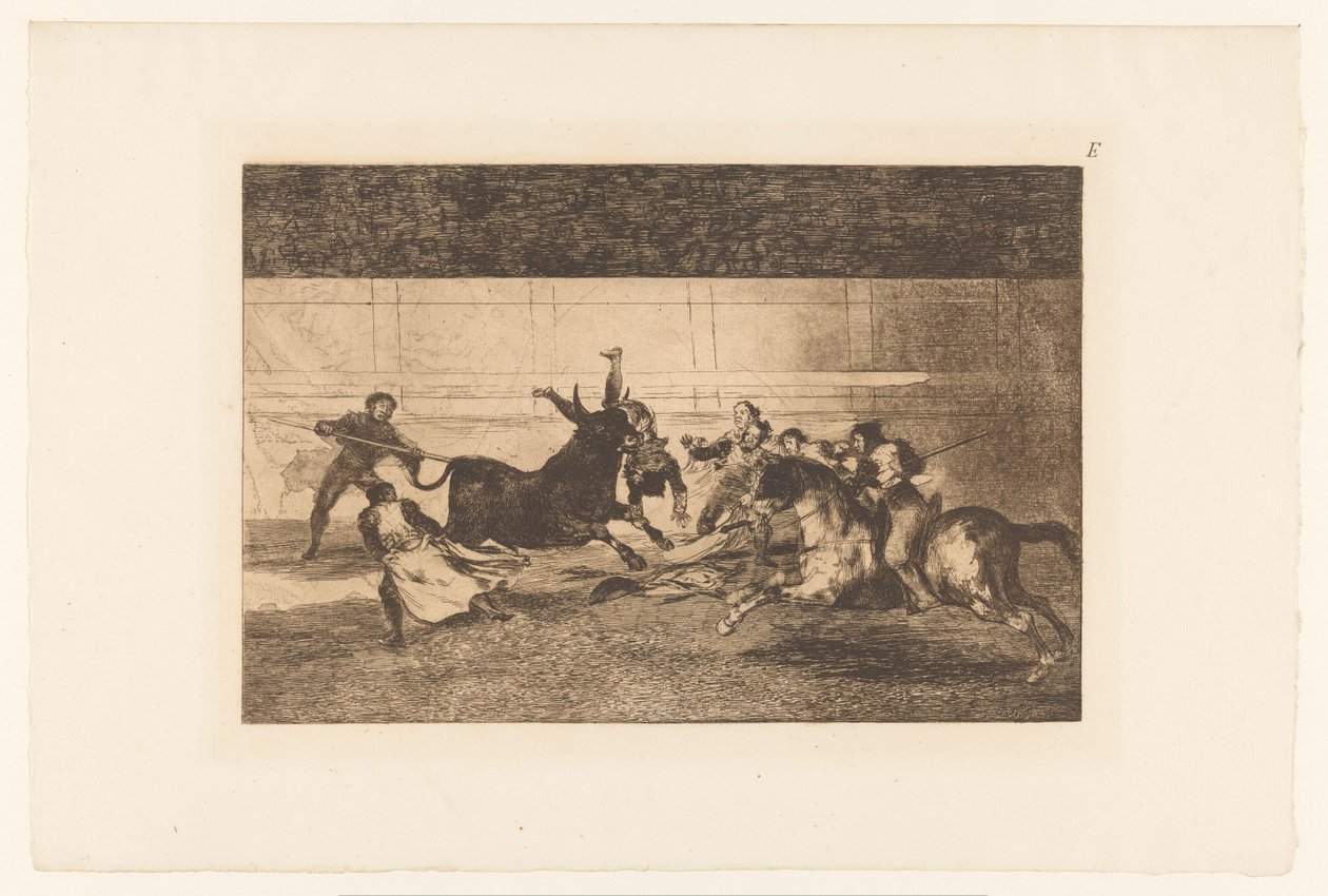 Mann auf das Horn eines Stiers gespießt von Francisco de Goya
