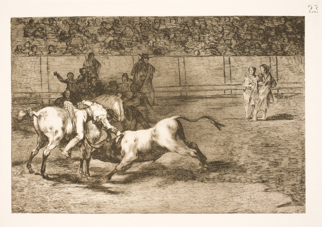 Maria Ceballas, auch genannt die Indianerin, tötet den Stier von ihrem Pferd aus von Francisco de Goya