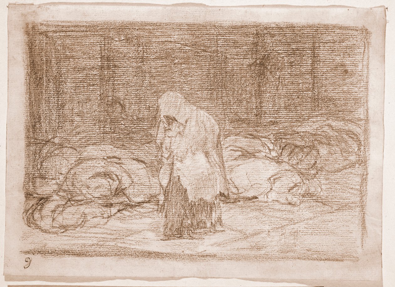 Die Schrecken des Krieges: Totenbetten (vorbereitende Zeichnung) von Francisco de Goya