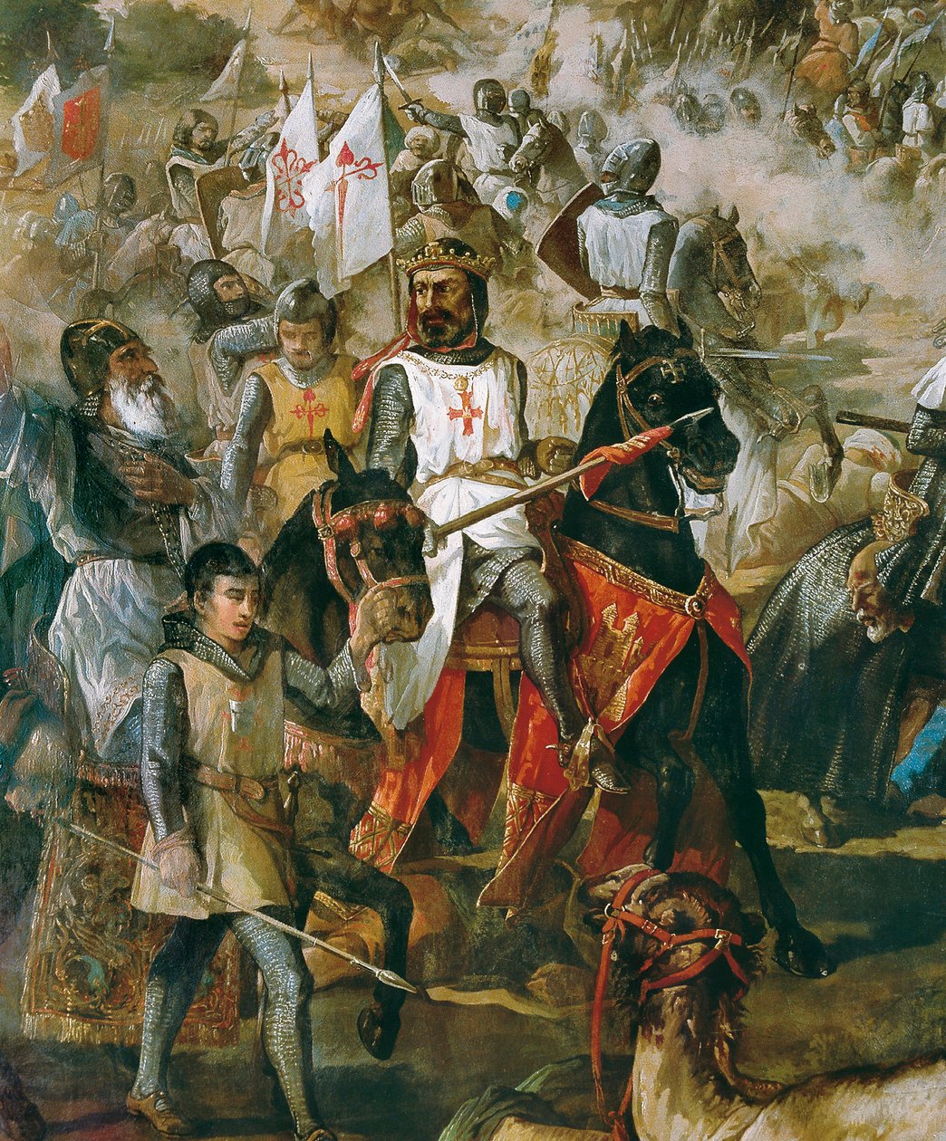 Reconquista von Spanien: Schlacht von Las Navas de Tolosa am 16.07.1212 zwischen der christlichen Armee und der Armee der Mauren. (Detail) von Francisco de Paula van Halen