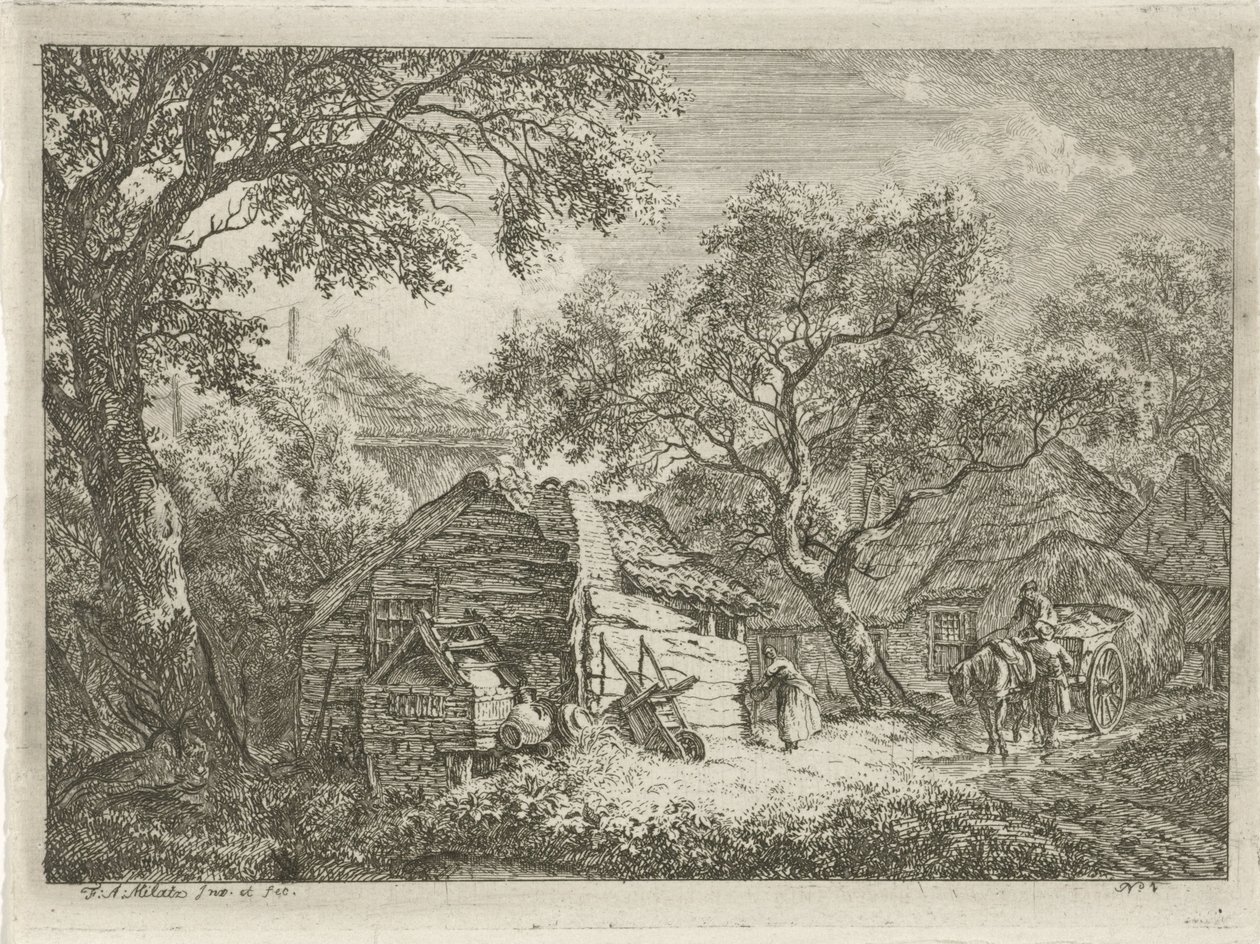 Bauernhof umgeben von Bäumen von Franciscus Andreas Milatz