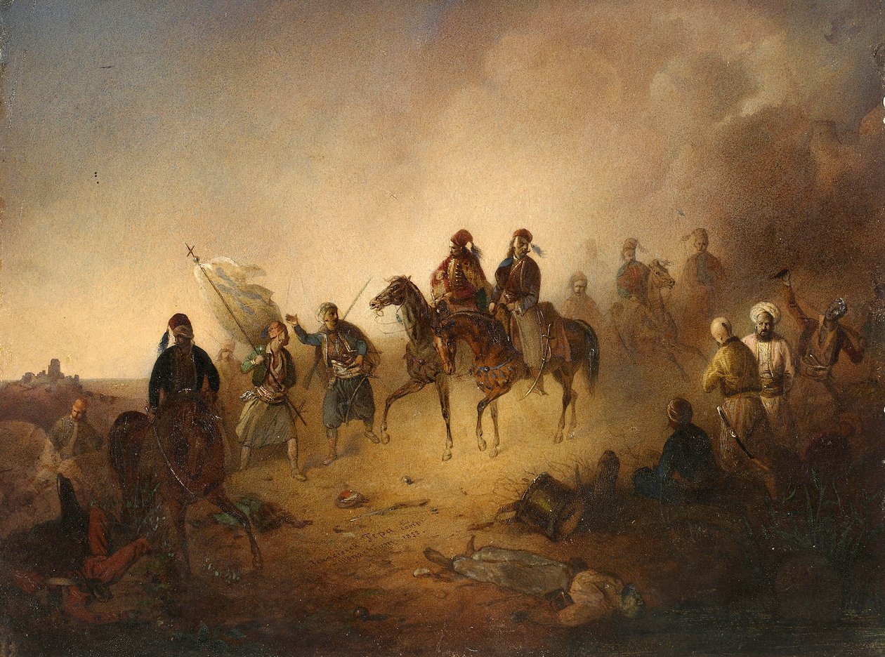 Markos Botsaris in der Schlacht von Karpenisi von Franciszek Tomasz Tepa