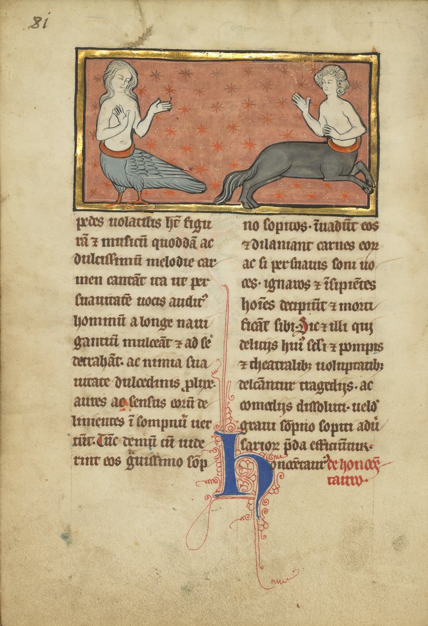 Eine Sirene und ein Zentaur aus einem Bestiarium Ms Ludwig XV 4, fol. 81v, ca. 1280-1300 von Franco Flemish School