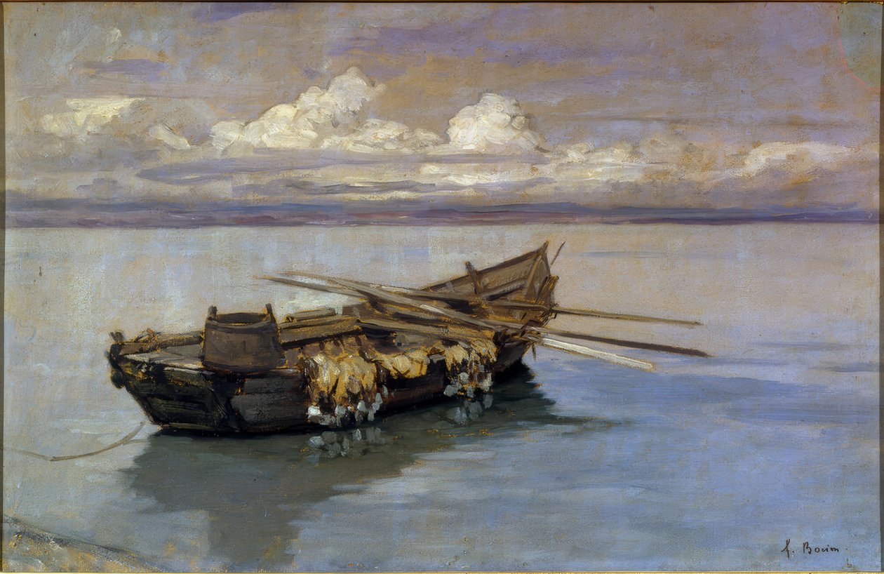 Mit Netzen beladener Kahn am Ufer von Francois-Louis-David Bocion