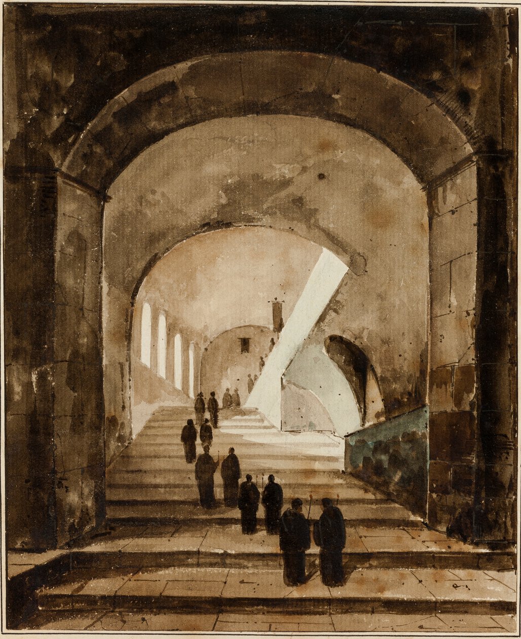 Mönche auf der Treppe der Villa des Maecenas in Tivoli von Francois-Marius Granet
