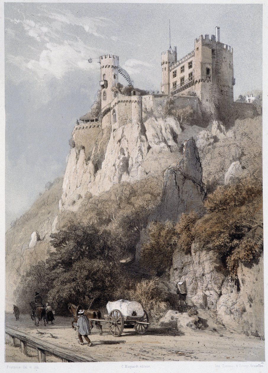 Schloss Rheinstein. In „Der monumentale und malerische Rhein“. Lithographien von Fourmais und Stroobant von Francois Stroobant