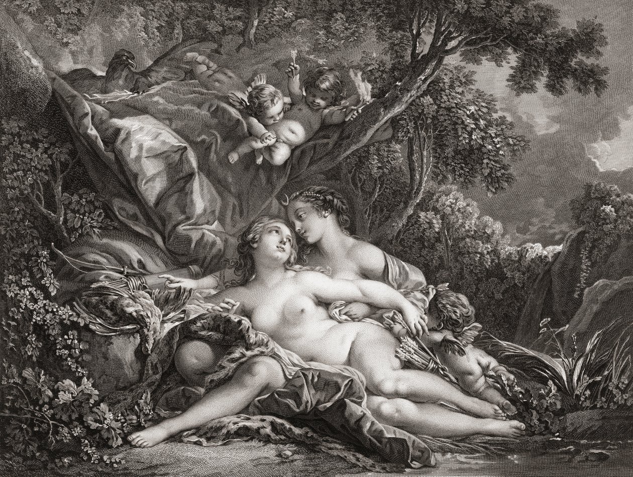 Jupiter und Kallisto. (Druck) von Francois (after) Boucher