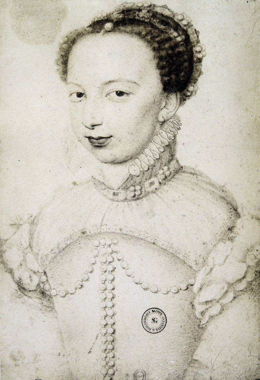 Porträt von Marguerite de Valois, bekannt als Königin Margot (1553-1615), Königin von Navarra, erste Frau von Heinrich IV. nach François Clouet von Francois (after) Clouet