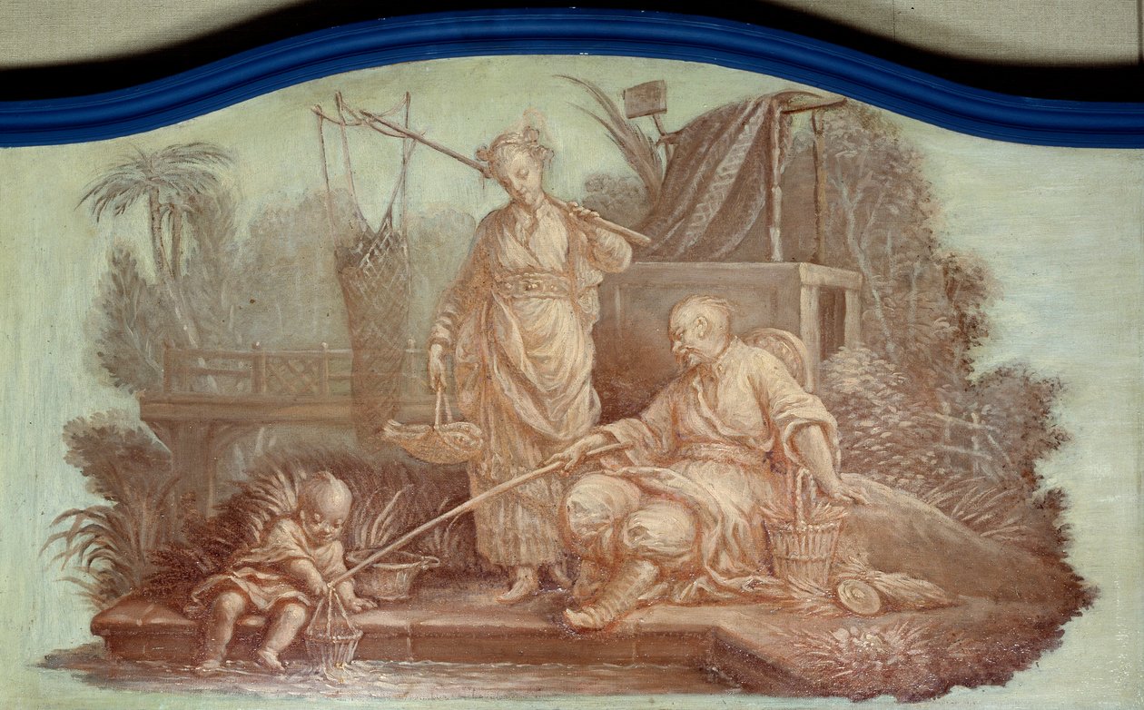 Chinoiserie: Szene des Fischens in China. Türsturz gezeichnet von François Boucher (1703-1770) von François Boucher