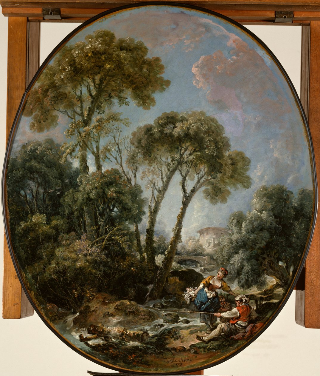 Landschaft mit Fischer und junger Frau von François Boucher