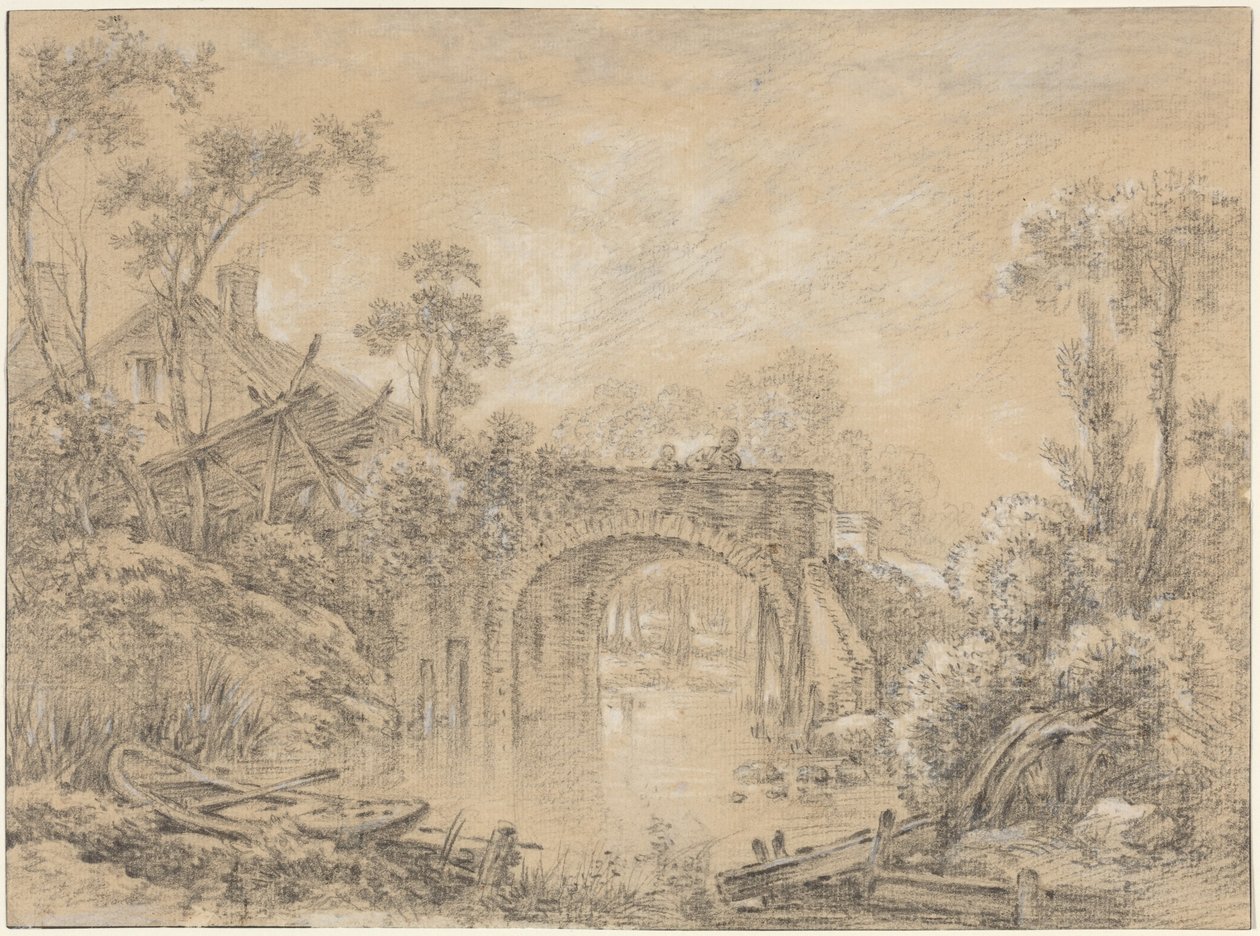 Landschaft mit einer rustikalen Brücke von François Boucher