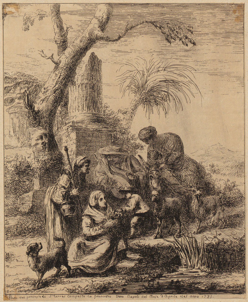 Sitzende Frau [Femme de Matsmey] neben Palme, Blatt der Folge "Diverses figures chinoises [...]" von François Boucher