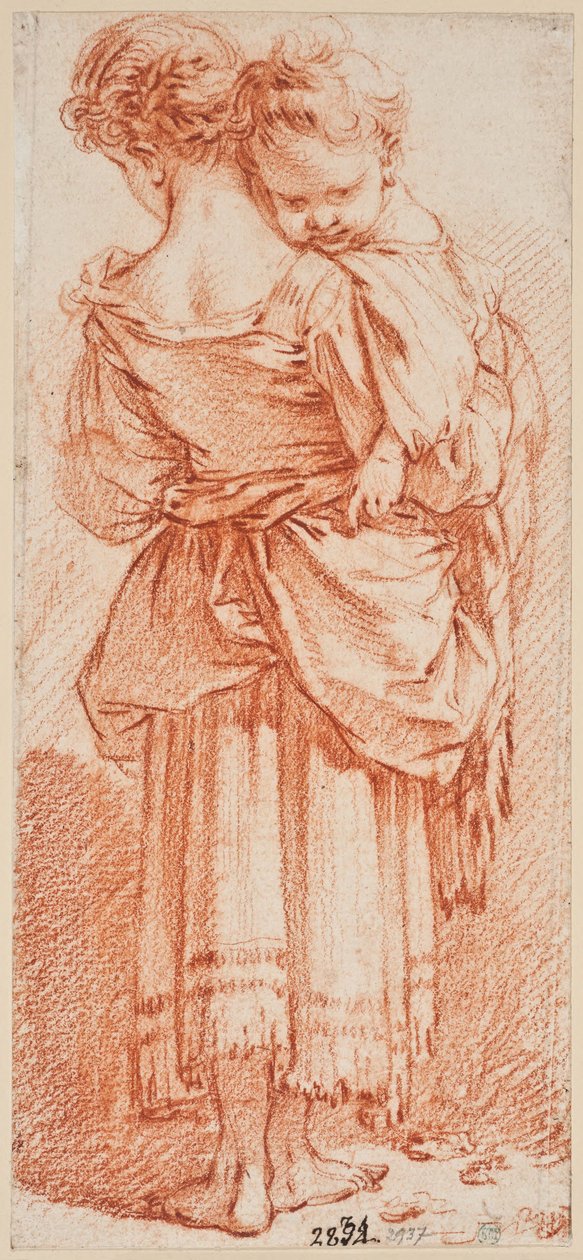 Junge Frau mit Kind auf dem Arm, von hinten gesehen von François Boucher