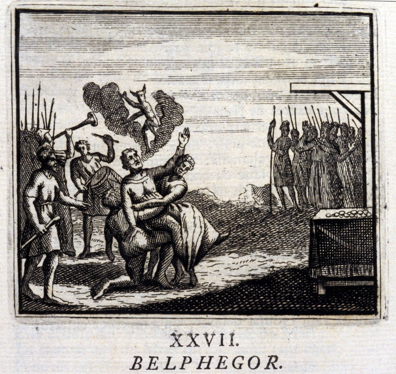 Belphegor. Fabeln von Jean de La Fontaine. Illustration von François Chauveau. Ausgabe von 1728 von Francois Chauveau