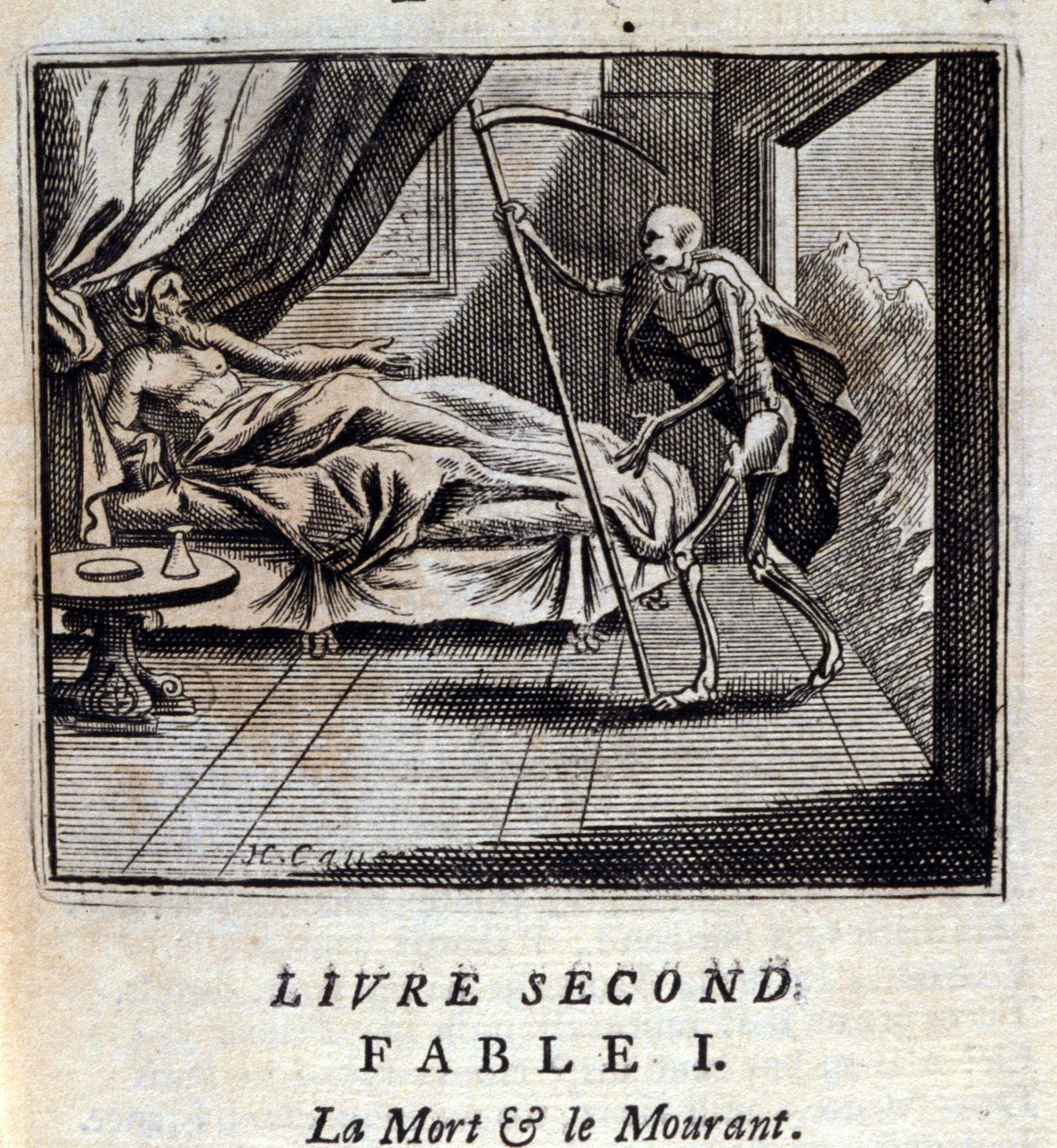 Tod und Sterben. Fabeln von Jean de La Fontaine (1621-95). Illustration von François Chauveau (1613-1676). Ausgabe von 1728 von Francois Chauveau