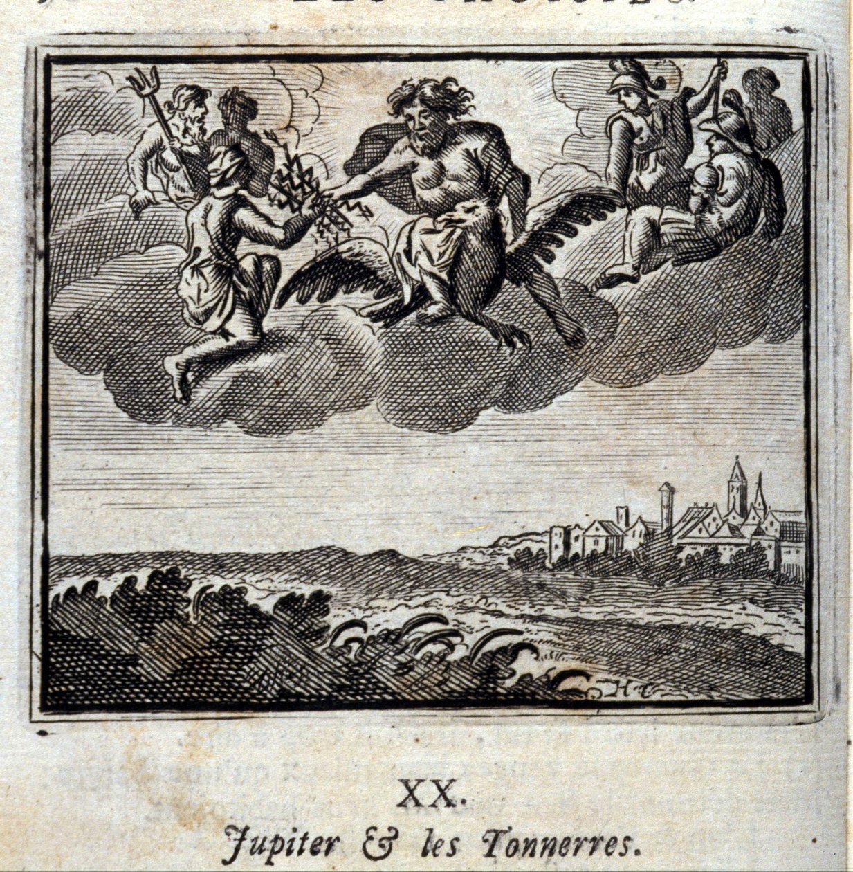 Jupiter und die Donner. Fabeln von Jean de La Fontaine. Illustration von François Chauveau. Ausgabe von 1728. von Francois Chauveau