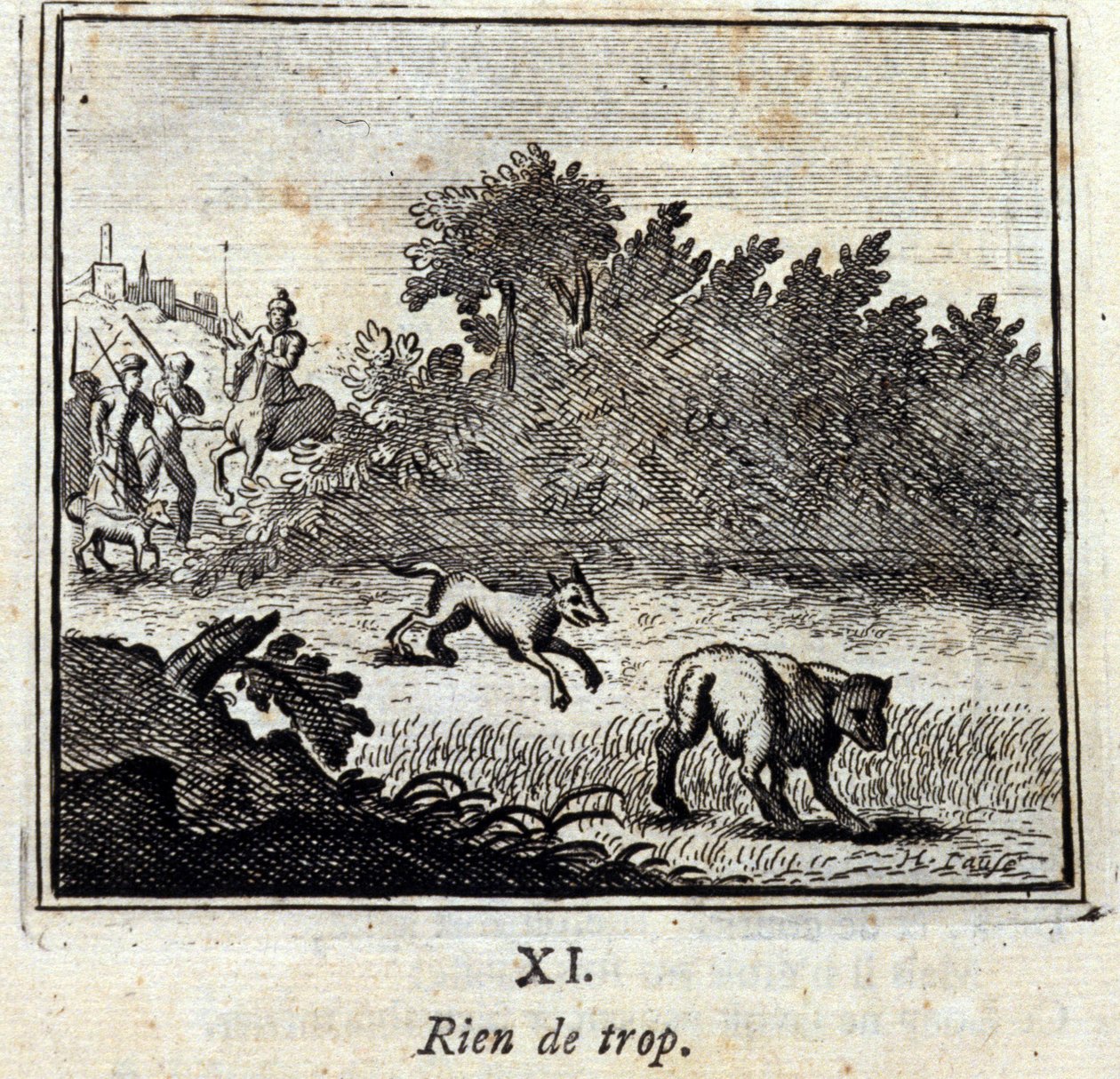 Nichts zu viel. Fabeln von Jean de La Fontaine (1621-95). Illustration von François Chauveau (1613-1676). Ausgabe von 1728. von Francois Chauveau
