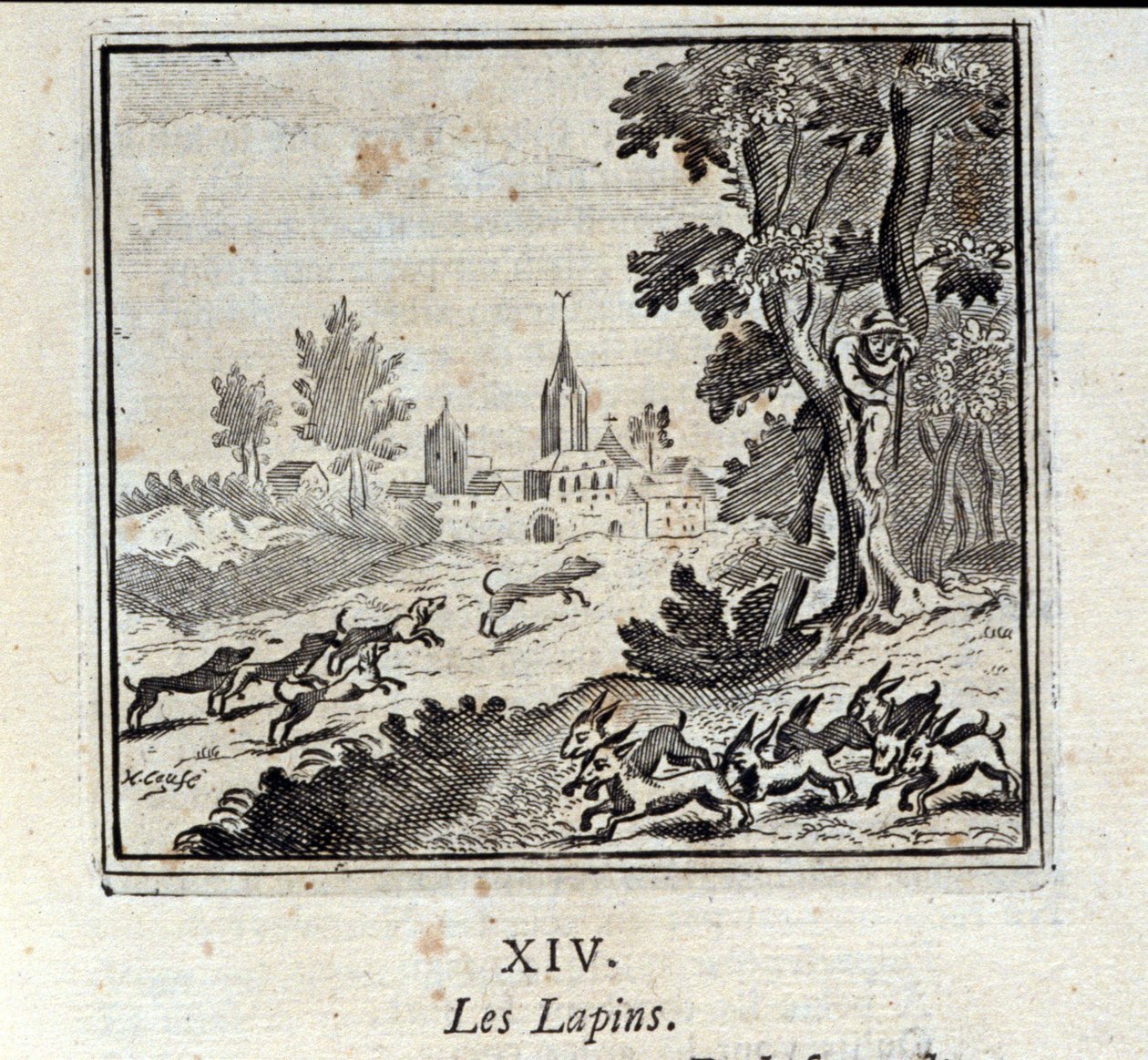 Kaninchen. Fabeln von Jean de La Fontaine. Illustration von François Chauveau. Ausgabe von 1728. von Francois Chauveau