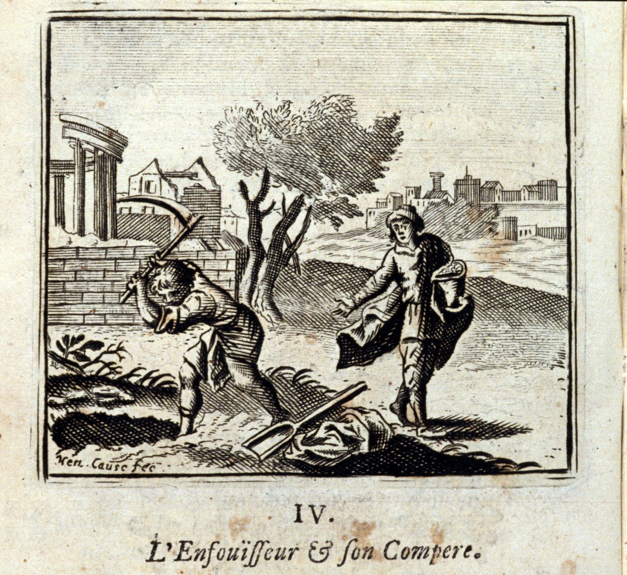 Der Brenner und sein Kumpan. Fabeln von Jean de La Fontaine (1621-95). Illustration von François Chauveau (1613-1676). Ausgabe von 1728. von Francois Chauveau