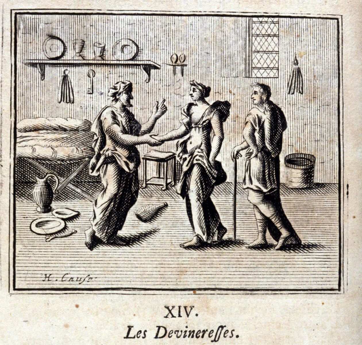 Die Wahrsagerinnen. Fabeln von Jean de La Fontaine. Illustration von François Chauveau. Ausgabe von 1728 von Francois Chauveau