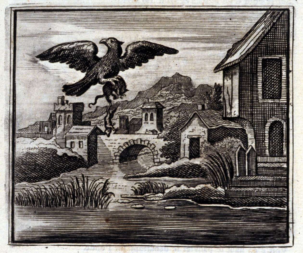 Der Frosch und die Ratte. Fabeln von Jean de La Fontaine. Illustration von François Chauveau. Ausgabe von 1728. von Francois Chauveau