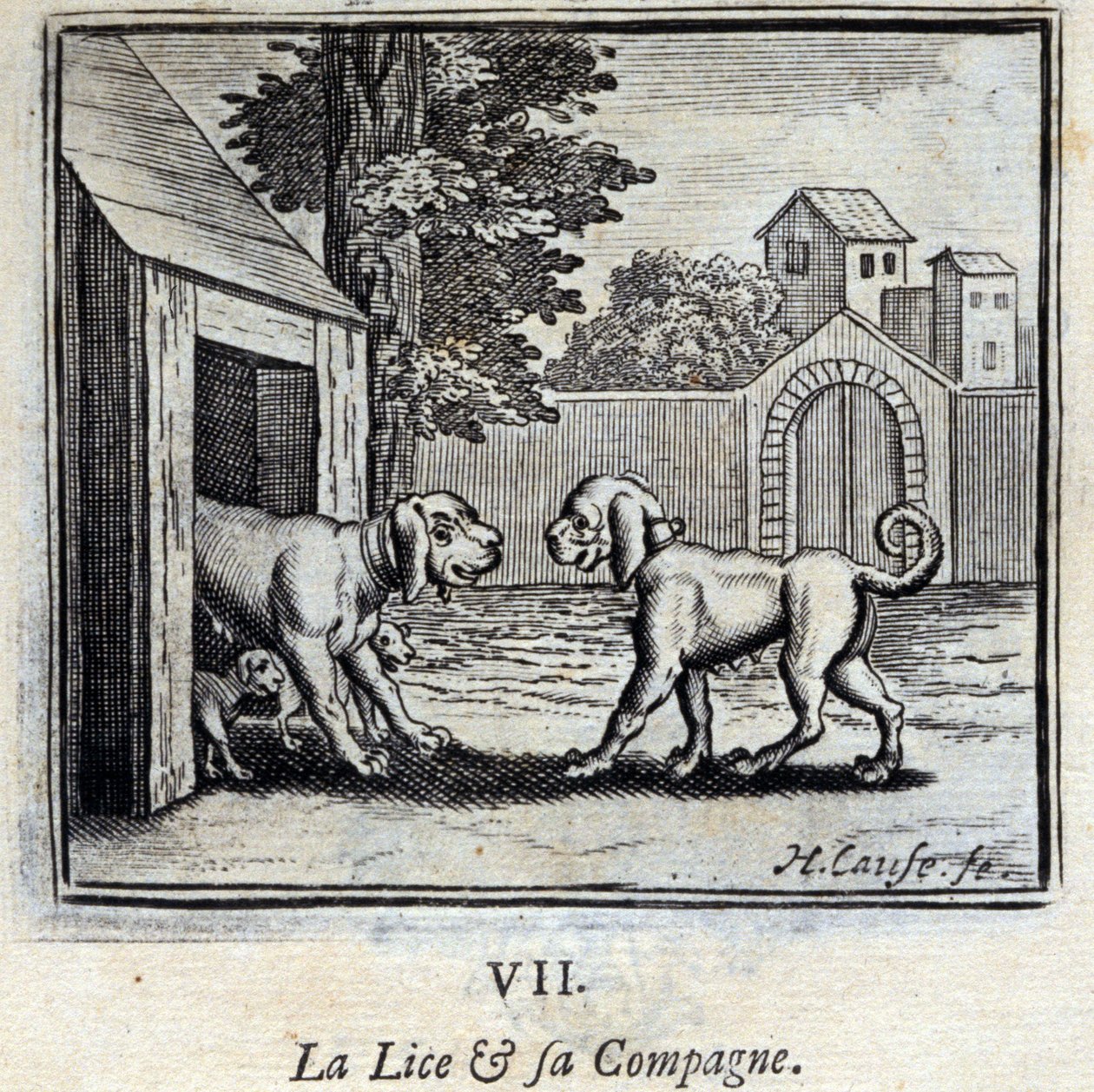 Die Laus und ihr Gefährte. Fabeln von Jean de La Fontaine. Illustration von François Chauveau. Ausgabe von 1728. von Francois Chauveau