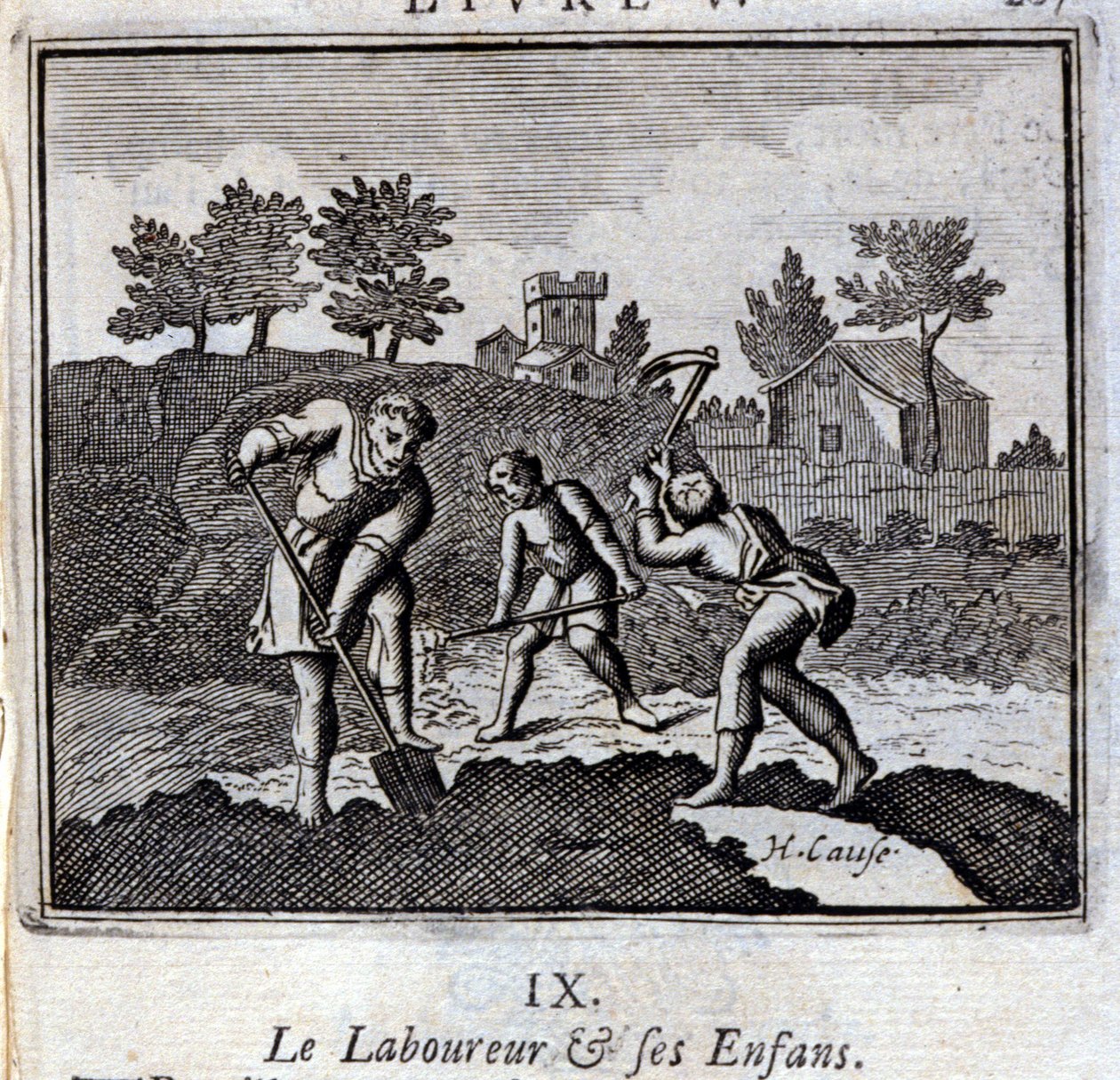Der Weiner und seine Kinder. Fabeln von Jean de La Fontaine. Illustration von François Chauveau. Ausgabe von 1728. von Francois Chauveau