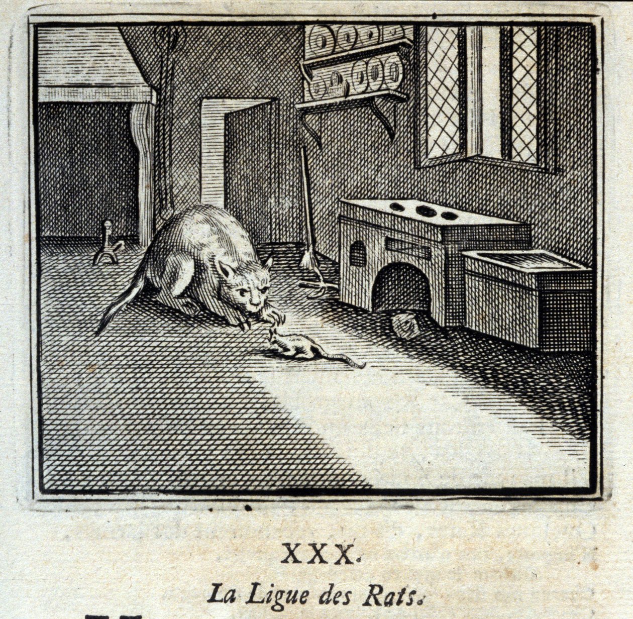 Die Rattenliga. Fabeln von Jean de La Fontaine. Illustration von François Chauveau. Ausgabe von 1728. von Francois Chauveau