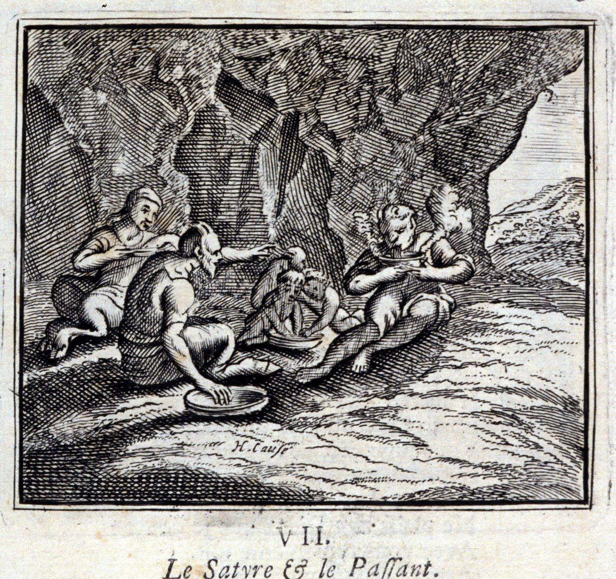 Der Satyr und der Reisende. Fabeln von Jean de La Fontaine. Illustration von François Chauveau. Ausgabe von 1728. von Francois Chauveau