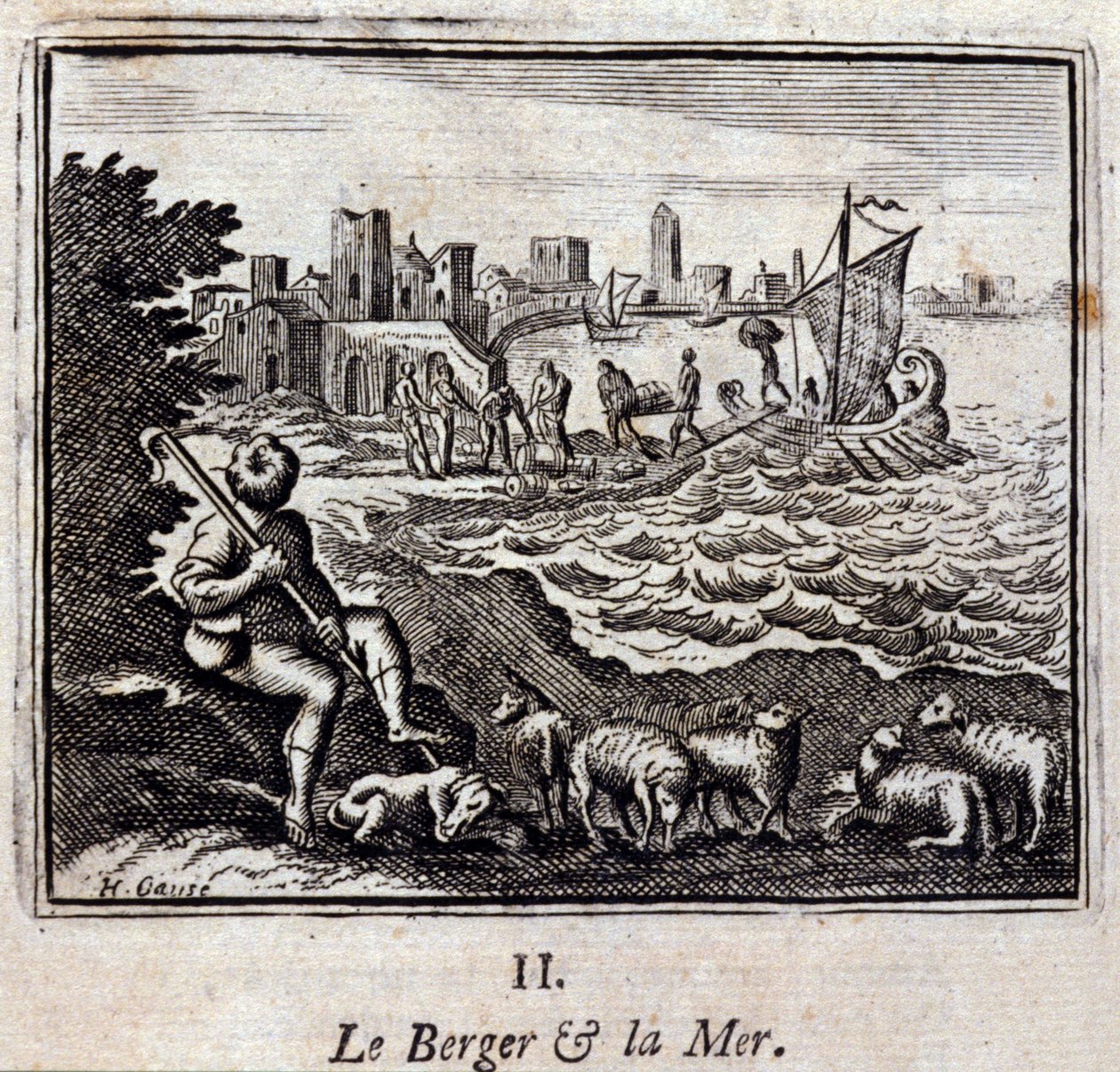 Der Hirte und das Meer. Fabeln von Jean de La Fontaine (1621-95). Illustration von François Chauveau (1613-1676). Ausgabe von 1728 von Francois Chauveau