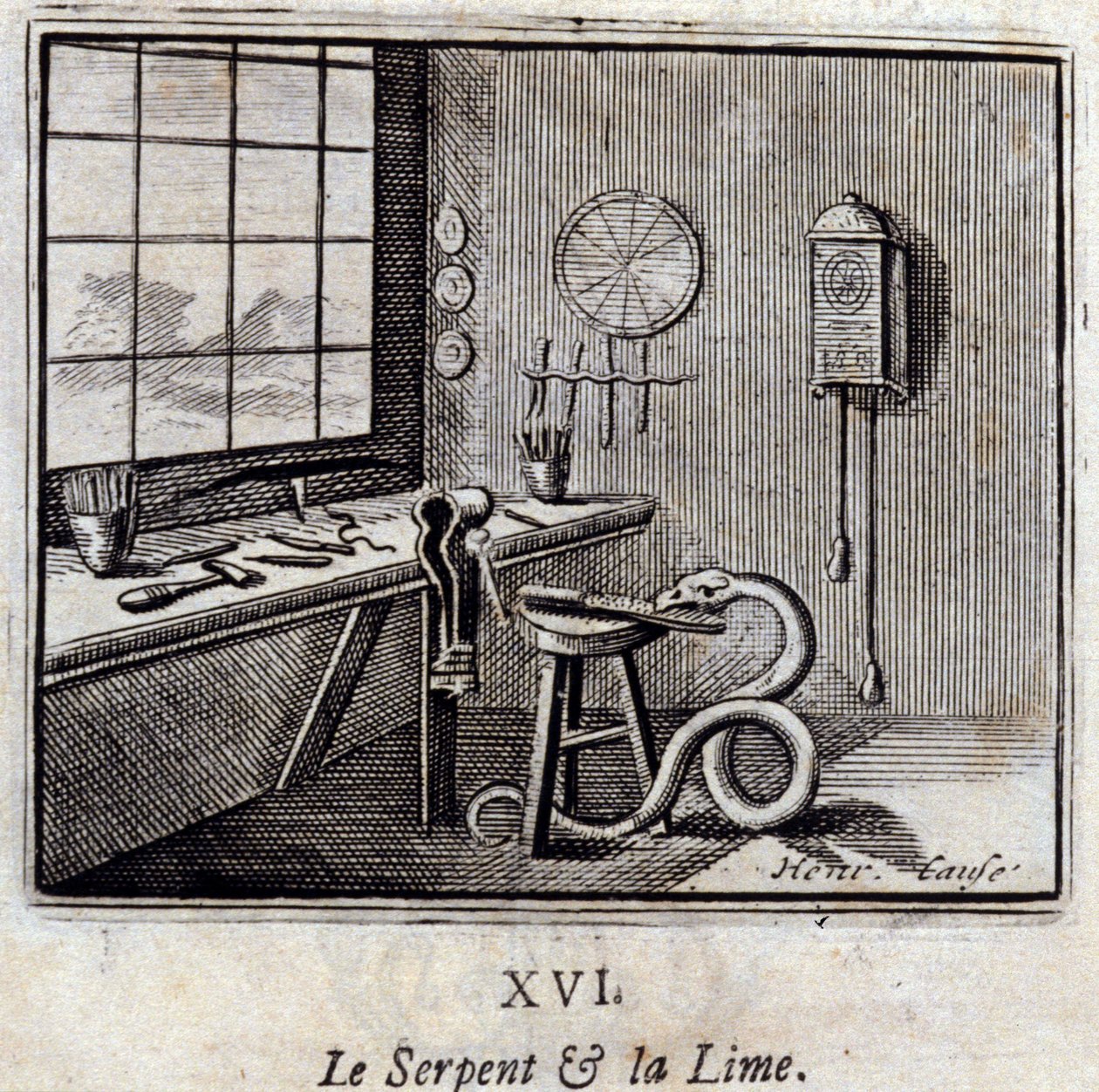 Die Schlange und die Linde. Fabeln von Jean de La Fontaine (1621-95). Illustration von François Chauveau (1613-1676). Ausgabe von 1728. von Francois Chauveau