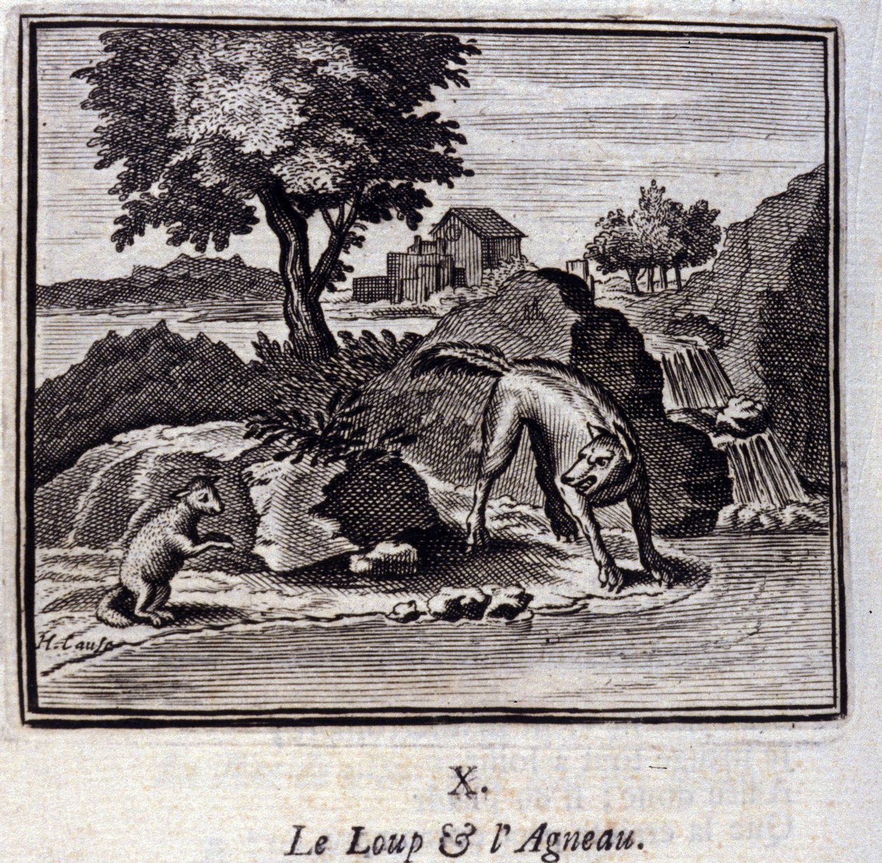 Der Wolf und das Lamm. Fabeln von Jean de La Fontaine. Illustration von François Chauveau. Ausgabe von 1728. von Francois Chauveau