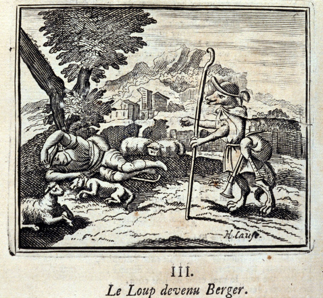 Der Wolf wurde Schäfer. Fabeln von Jean de La Fontaine (1621-95). Illustration von François Chauveau (1613-1676). Ausgabe von 1728 von Francois Chauveau