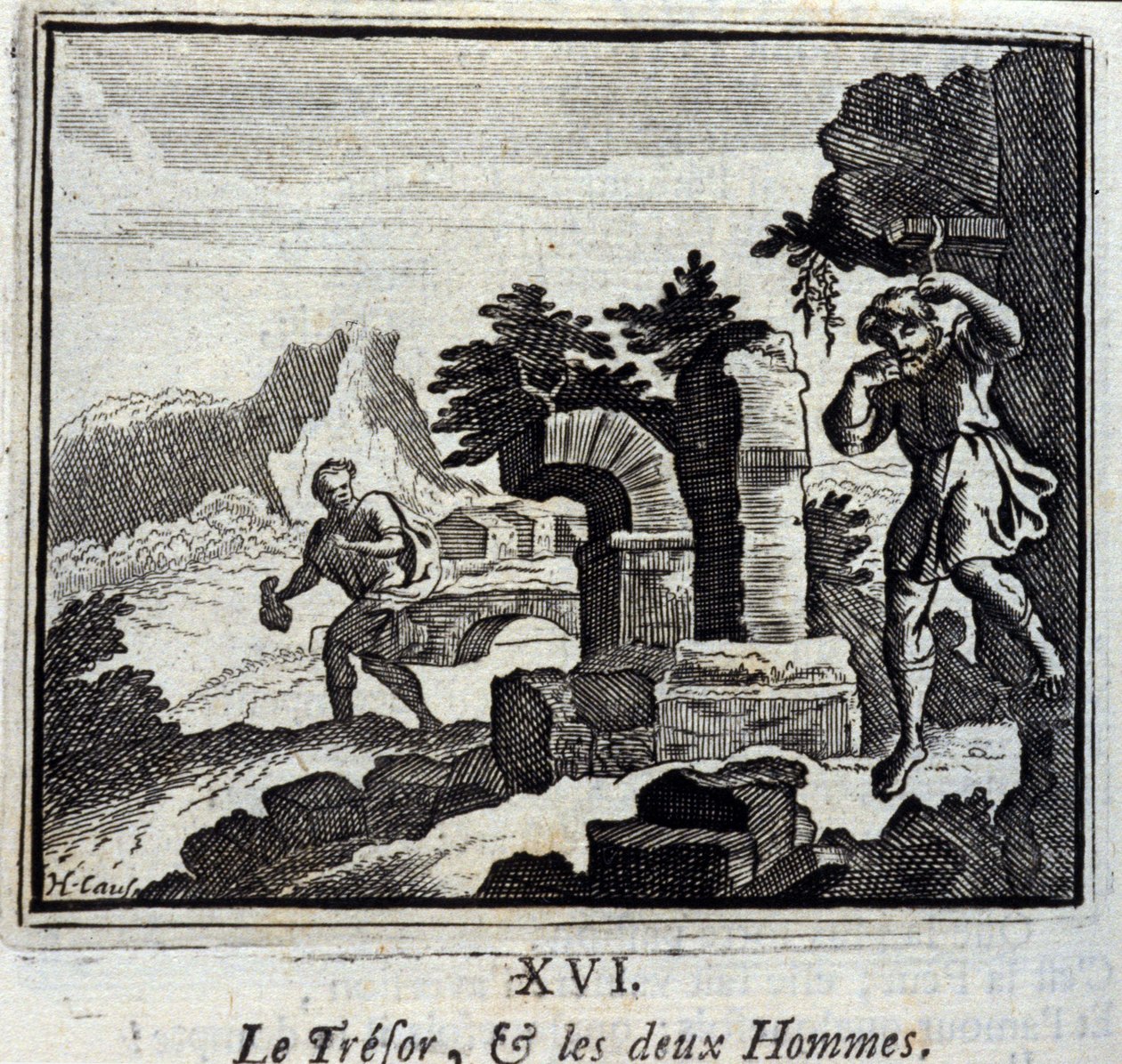Der Schatz und die zwei Männer. Fabeln von Jean de La Fontaine (1621-95). Illustration von François Chauveau (1613-1676). Ausgabe von 1728. von Francois Chauveau