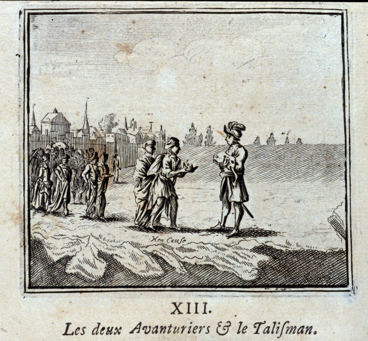 Die zwei Abenteurer und der Talisman. Fabeln von Jean de La Fontaine (1621-95). Illustration von François Chauveau (1613-1676). Ausgabe von 1728. von Francois Chauveau