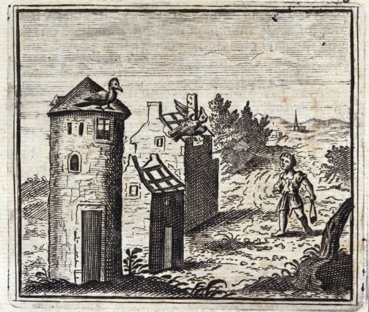 Die zwei Tauben. Fabeln von Jean de La Fontaine. Illustration von François Chauveau. Ausgabe von 1728. von Francois Chauveau