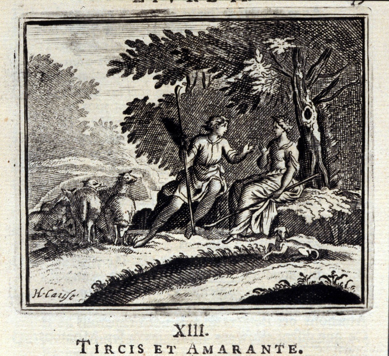 Tircis und Amaranth. Fabeln von Jean de La Fontaine. Illustration von François Chauveau. Ausgabe von 1728. von Francois Chauveau