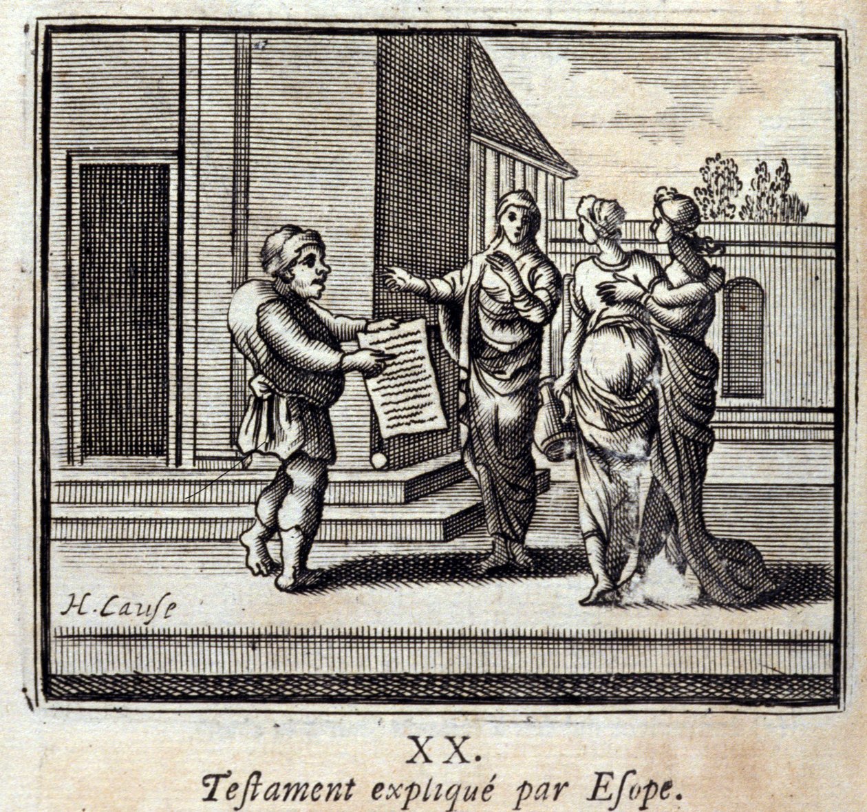 Testament erklärt von Äsop. Fabeln von Jean de La Fontaine (1621-95). Illustration von François Chauveau (1613-1676). Ausgabe von 1728. von Francois Chauveau