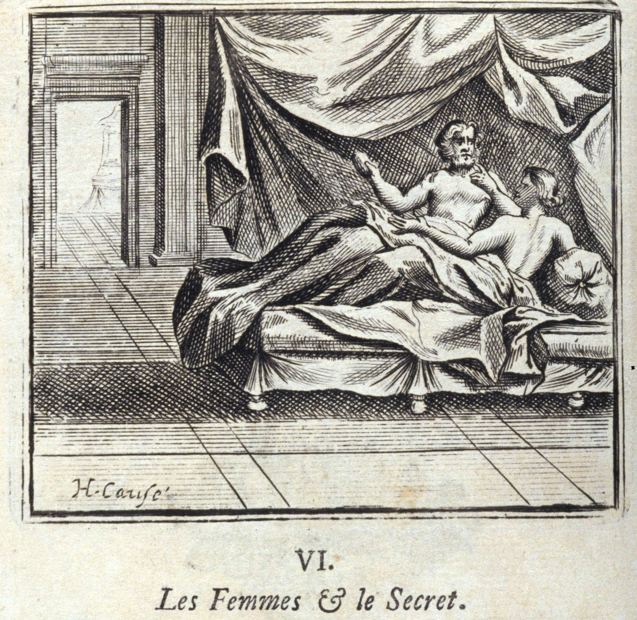 Frauen und Geheimnisse. Fabeln von Jean de La Fontaine. Illustration von François Chauveau. Ausgabe von 1728. von Francois Chauveau